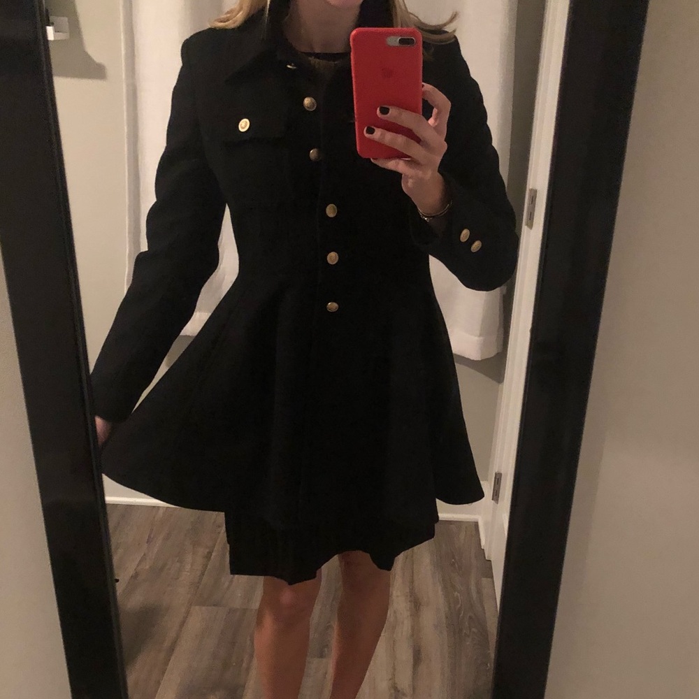 Laundry by Sheli Segal Black Skirted Peacoat